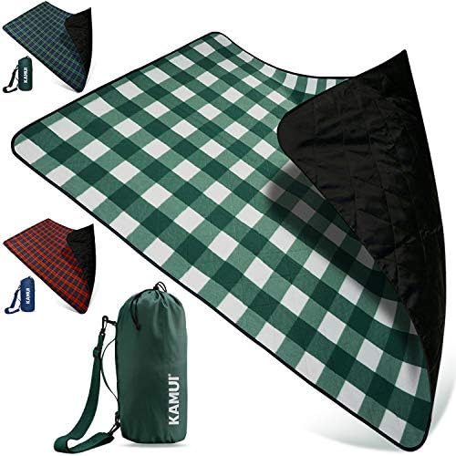 KAMUI Outdoor Waterproof Blanket - Machine Washable Picnic Blanket, Waterproof & Windproof Backing, Shoulder/Hand Strap Great for Festival, Park, Camping, Beach, Stadium Blanket 201X140cm Green White