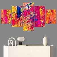 SIGNWIN 5 Panel Canvas Wall Art Modern Art Abstract Brushstroke Closeup Expressionism Expressive Modern Multicolor Oil Painting for Home Decorations Ready to Hang - 60