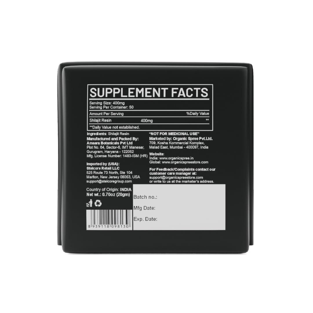 Resina SHILAJIT dell'Himalaya pura Spree biologica 20 g (0,70 once) SHILAJIT resin l Proveniente dall'altitudine più elevata dell'Himalaya l 85+ oligoelementi e 75%+ acido fulvico l 50 porzioni