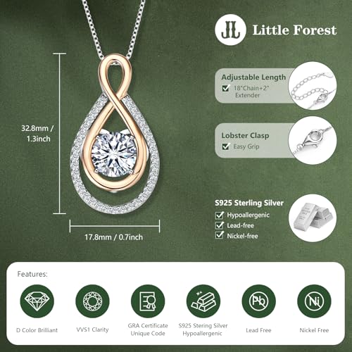 Infinity Moissanite Necklaces for Women, 925 Sterling Silver Pendant 1-3 Carat D Color VVS1 Clarity Fine Jewelry Anniversary Birthday Christmas Gifts for Wife Mom Her 5