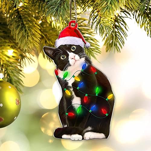 Black Cat 4.5 Inches Height Ornaments, Cute Cat Christmas Decoration, Xmas Ornaments, Christmas Tree Hanging, Tree Topper Ornaments by Pop Up Design