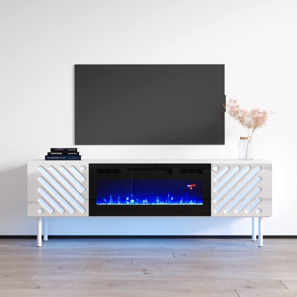 Amazon.com: Meble Furniture Laser EF Electric Fireplace 63 TV Stand (White)  : Home u0026 Kitchen