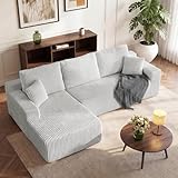 HOMRELEXA 267cm Ecksofa mit Schlaffunktion, Corduroy Boneless Couch, Modulares Schlafsofa L Form, 75cm Sitztiefe, Sofa 3 Sitzer mit Chaiselongue, Montagefrei Wohnlandschaft, Grau