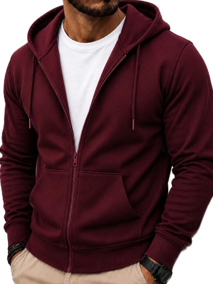 men's hooded zipper sweatshirt | full zip hoodie | regular fit | solid | casual wear | winter wear