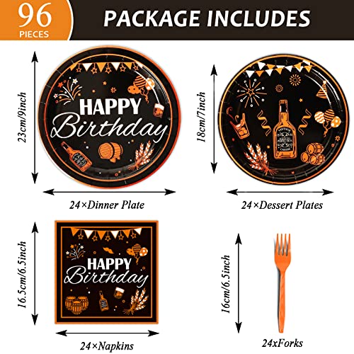 Image of 96 Pcs Black & Gold Cheer Theme Birthday Plates & Napkins - Party Supplies for 24 Guests