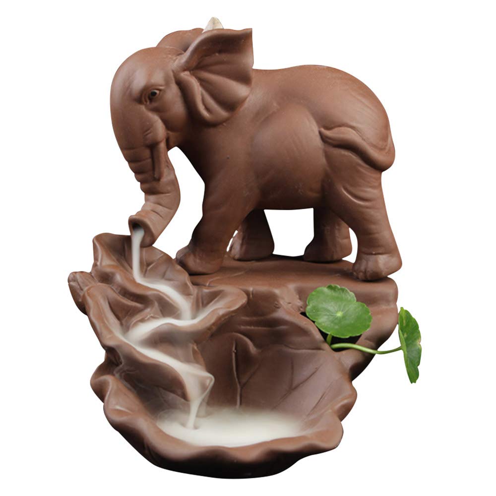 Doolland Backflow Elephant Incense Holder,Ceramic Waterfall Smoke Incense Stick Burner Censer Holder Home Decor Handicraft Gift (A)