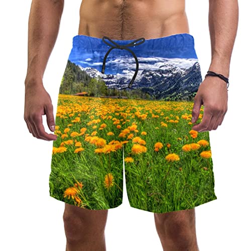 Maillots de Bain pour Hommes Fleur Jaune JDEZ Short de Plage Léger Vêtement de Bain Homme