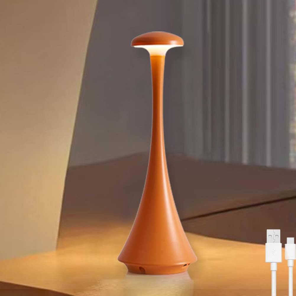 LED Pilz Tischlamp Kabellos Akku Pilz Lampe mit Touch Dimmbare Tischleuchte Modern Mushroom Lampe USB Aufladbar Tragbare Nachttischlampe mit Schalter Deko Kinderzimmer Lampe 3000K-6000K,Orange