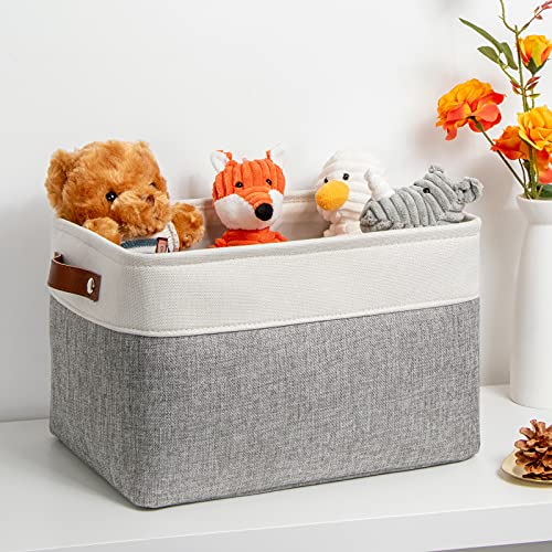 Image of DULLEMELO Storage Basket for Organizing, Fabric Basket for Shelves, Empty Gift Basket for Baby(White&Gray,Medium-15 inchx11 inchx9.5 inch)