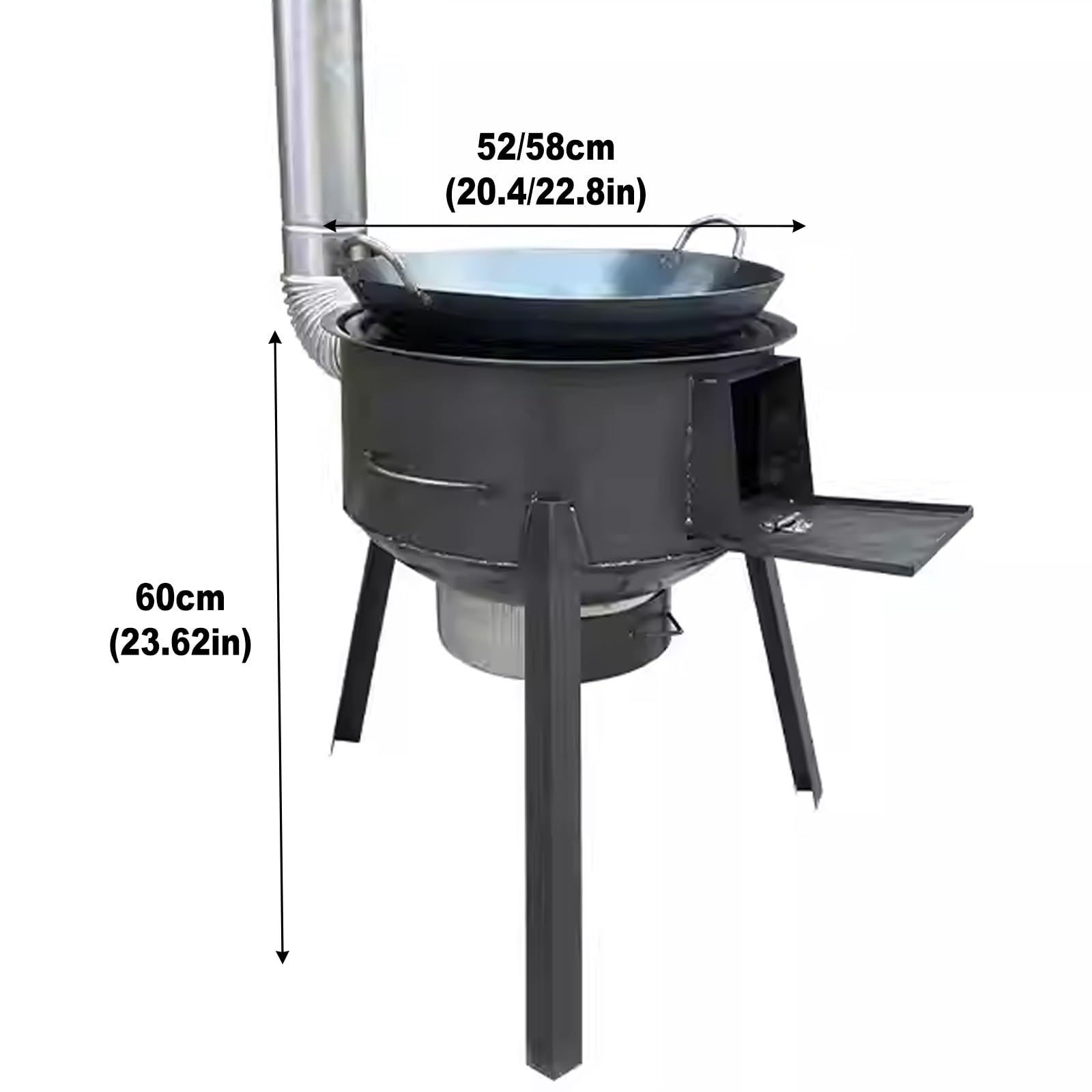 Stufa a Legna Multifunzione con Griglia e Canale fumario, Braciere da Esterno Piccolo, Stufa a Pellet Piccola – for la Cucina all’aperto il Campeggio e il Riscaldamento(58x58x60cm)