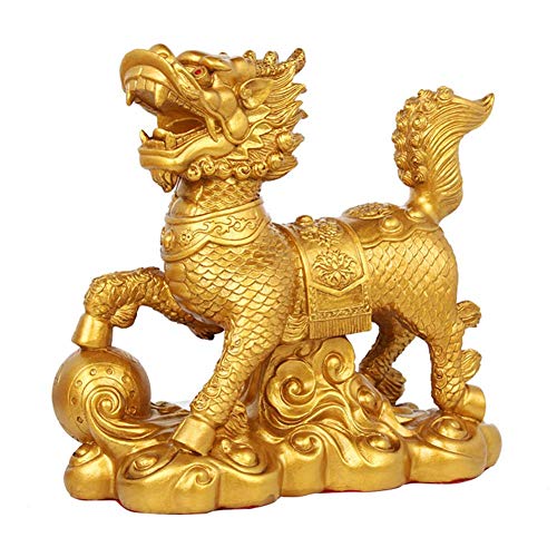 Cadeau de décoration Feng Shui statue Qilin dorée, pour souhaiter bonne chance