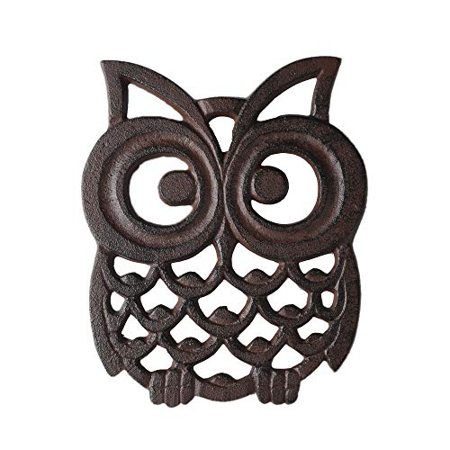 Sottopentola in ghisa a forma di gufo, decorativo, in metallo, per piatti caldi, bancone della cucina o tavolo da pranzo, design vintage, rustico, artigianale, con picchetti in gomma, TQGJPT50