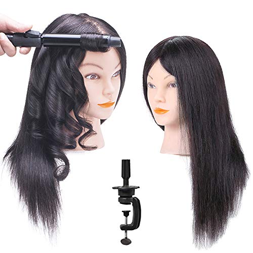 EXQUISITE LOOKS 100% Mannequin Head Human Hair with Stand, Hairdressers' Practice Training Manikin Head and Cosmotology Doll Head for Hairstyling and Braid - #1 Natural Black