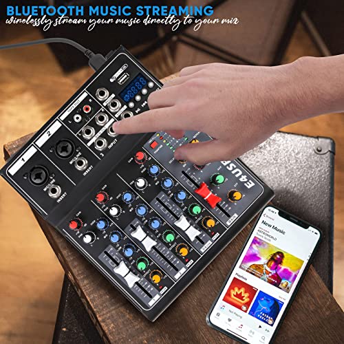 Pro Audio Mixer Soundboard Console Système Interface 4 Canaux Numérique USB Bluetooth MP3 48V Alimentation Fantôme Stéréo DJ Studio Streaming FX Reverb Delay Processeur - Image 7