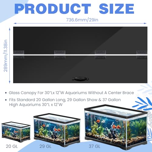 Image of Sieral Aquarium Lids Polycarbonate Canopy with LED Light 29 x 11.38 x 0.12 Inch for 20 /29 /37 Gallon Without Center Brace Aquariums Cover Fish Tank Lid with a Hook Knife, Black