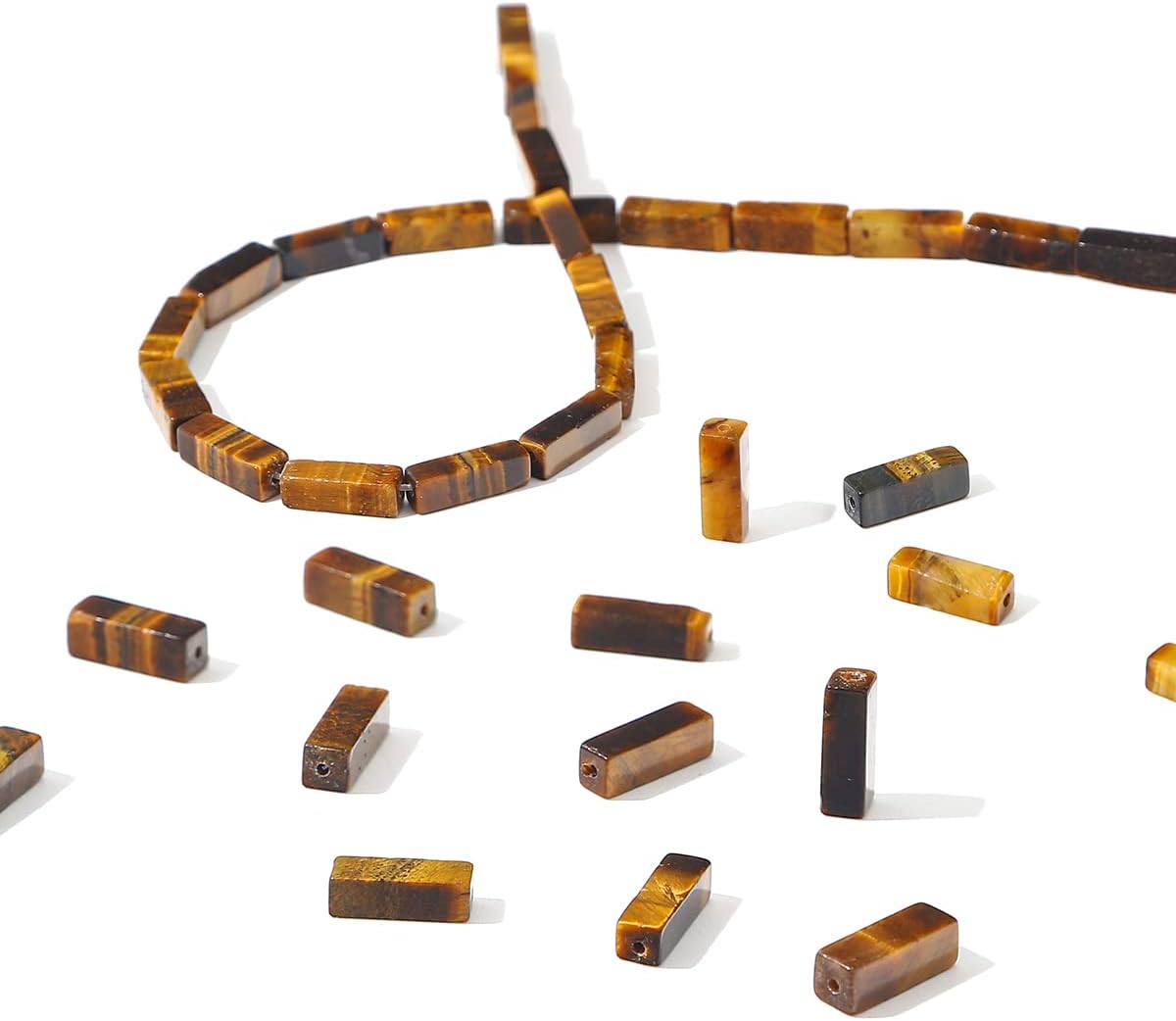 BEADIA Natural Yellow Tiger Eye Tube Beads 13x4mm 30pcs Rectangle Loose Semi Gemstone Beads for Jewelry Making Design Yellow Tiger Eye Rectangle 13x4mm