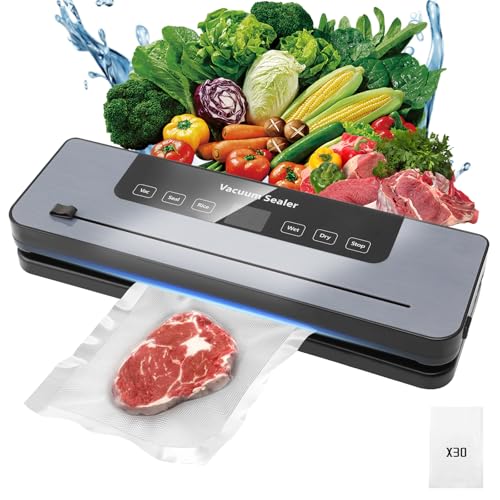 Envasadora al Vacío 6 en 1 - Sellador al Vacío Doméstico y Profesional, Cortador Integrado para Alimentos Húmedos y Secos, Incluye 30 Bolsas de Envasado al Vacío, Ideal para conservación de alimentos