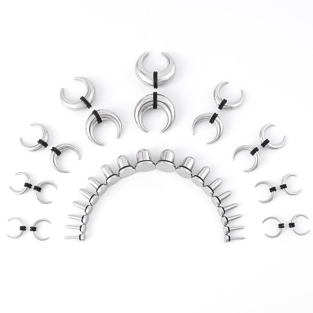 TBOSEN Precise Dimensions Set Stainless Steel Curved Tapers | O-Ring Ear Plugs Tunnels Gauges Stretcher Piercings Kit