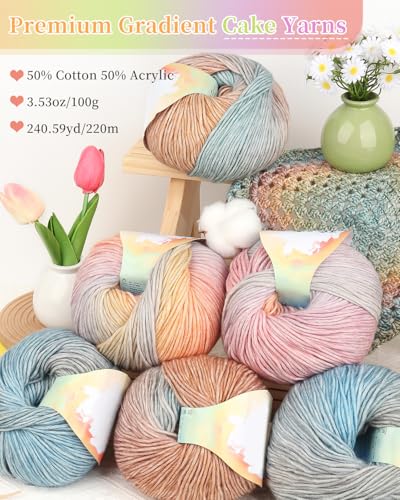 Image of Coopay Yarn for Crocheting Knitting, Gradient Cake Yarns, 2 x 3.53oz - 240yds - 50% Cotton 50% Acrylic Ombre Yarns, Crochet Yarn for Blankets, Shawls, Scarves (110 Oil Painting)