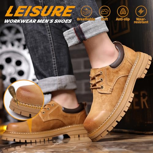 Men's Leather Platform Oxfords,Classic Round Toe Lace Up Dress Shoes,Comfort Non-Slip Lug Sole Chunky Heel Derby Shoes3
