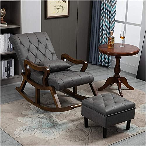 Image of Sheesham Wooden Rocking Chair for Adults, Living Room Bedroom Relaxing Chair (Grey)