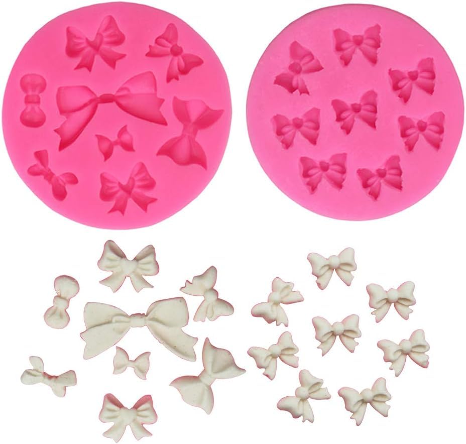 2pc Bow Silicone Molds Cute Bow Ribbon Bowknot Fondant Molds for Chocolate Cake Decoration Cupcake Topper Sugarcraft Gumpaste Jelly Ice Cube Polymer Clay Crafts Soap Resin Wax Melts Molds