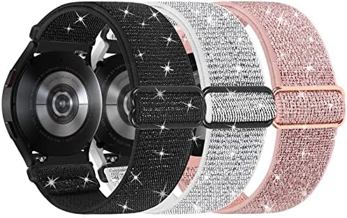 ABOVEACC Bling Strap Compatible with Samsung Galaxy Watch 5 40mm 44mm/ Watch 5 Pro 45mm/ Galaxy Watch 4 Classic 42mm 46mm/ Samsung Watch 4 40mm 44mm, 20mm Elastic Nylon Strap for Women Girls, 3 Packs