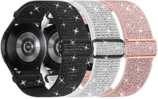ABOVEACC Bling Strap Compatible with Samsung Galaxy Watch 5 40mm 44mm/ Watch 5 Pro 45mm/ Galaxy Watch 4 Classic 42mm 46mm/ Samsung Watch 4 40mm 44mm, 20mm Elastic Nylon Strap for Women Girls, 3 Packs