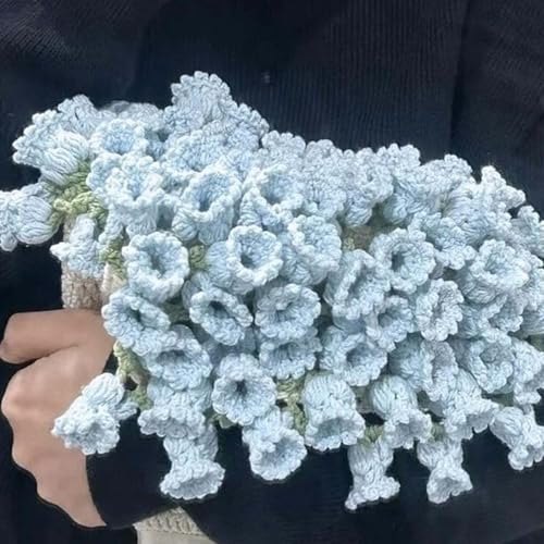 PRXD Crochet Flowers Rose Bouquet Blanket Handmade, Handmade Crochet Flower Bouquet Blanket, DIY Knitting Kit or Finished Product, for Mother's Day Birthday Home Decor (43in,Material Package Blue)