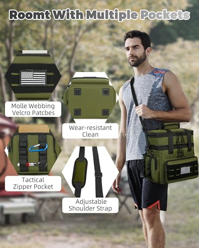 Image of holuxer Tactical Lunch Bag & Lunch Box for Men - Large Double Deck Expandable Insulated Soft Adult Lunchbox for Work - Cooler Bag for Beach, Picnic, Camping,Outdoor,Travel (Green,16L)