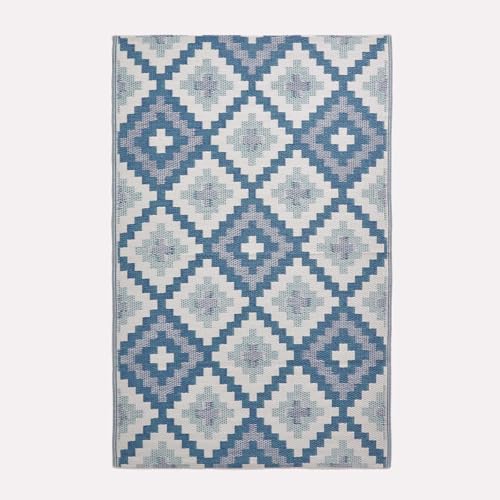 HOMESCAPES Tapis extérieur résistant Pluie et UV, Tapis de Jardin imperméable réversible Bleu Mia, 120 x 180 cm, Intérieur extérieur terrasse Balcon