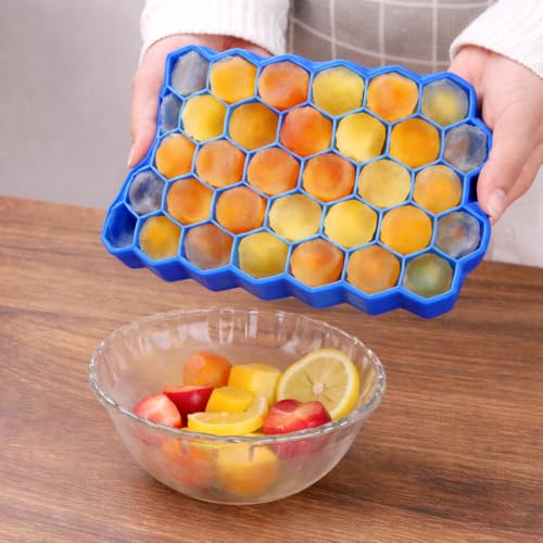 Image of Auram Hexagonal Silicone Ice Tray Blue, Flexible BPA-Free Ice Cube Mold with Easy Release, Reusable Freezer Tray for Ice Cubes, Whiskey, Cocktails & Chocolate (Pack of 2)