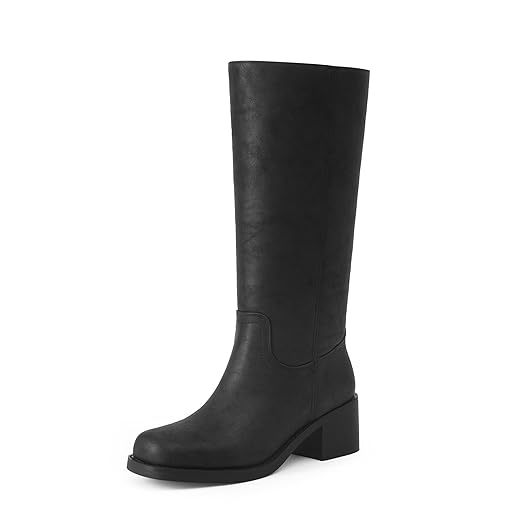 Adolilove Mid Calf Boots for Women Chunky Block Low Heel Square Toe Comfortable Casual Trendy Stylish Boots