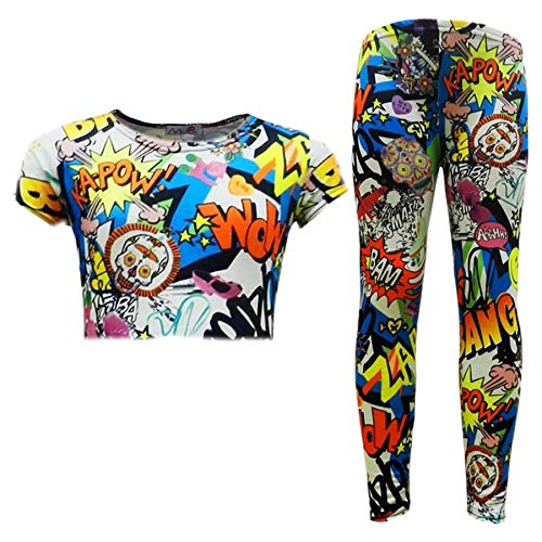 Conjunto de pantalón de cómic para niñas con estampado de moda urbana