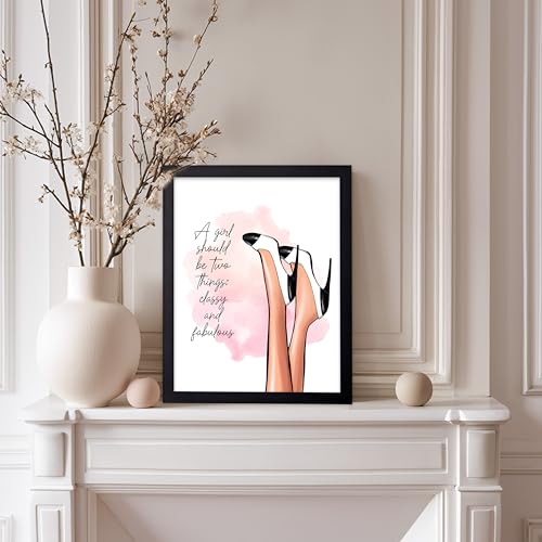 Image of Poster Master Classy And Fabulous Poster - Fashion Print - Positive Quote Art - Trendy Art - Modern Art - Gift for Women & Fashionista - Wall Decor for Bedroom or Girl's Room, 8x10 Black Framed