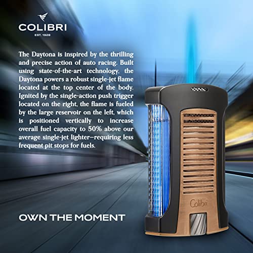 Colibri Daytona Lighter For - Refillable Butane Torch With Adjustable Flame & Fuel Window - Single-Action Ignition - Black Matte Finish With Colored Metallic Accent - Rose Gold #TOP2