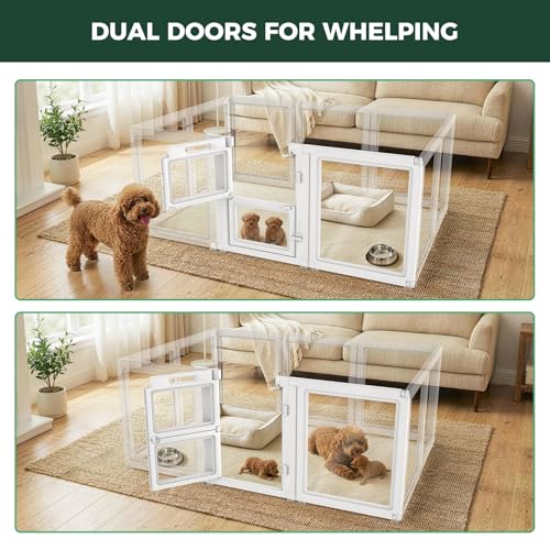 Image of FXW AuraSpace Acrylic Indoor Whelping Box Add-On Panel Set, 24 Inch, 2 Panels, Includes 1 Split Gate + 1 Panel Only, for Newborn Puppies, White