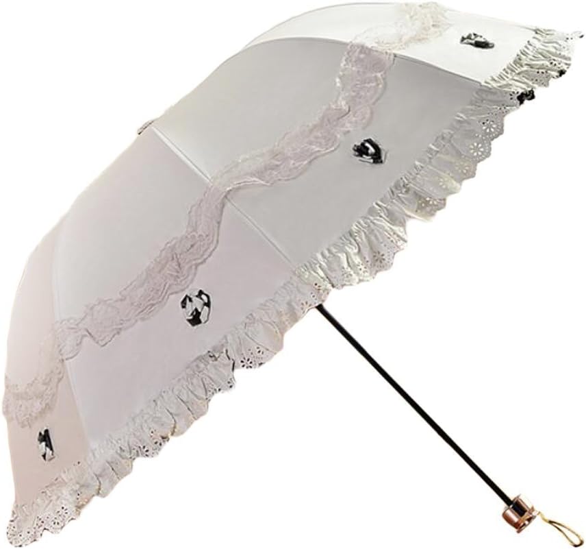 Honeystore Triple Folding Dome Sun Rain Totes Umbrella Lace Trim Anti UV Parasol Black