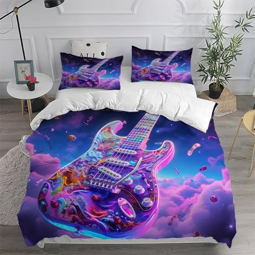 Parure de lit guitare violette housse de couette 200x200 microfibre douce - 6