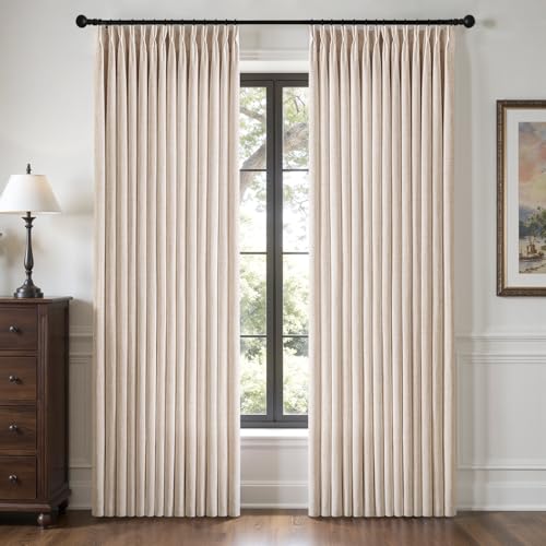 MIULEE Pinch Pleated Thick Linen Curtains 102 Inches Long 2 Panels Set - Back Tab, Pinch Pleat Semi Sheer Light Filtering Privacy Curtains Let Light in Window Drapes for Living Room Bedroom