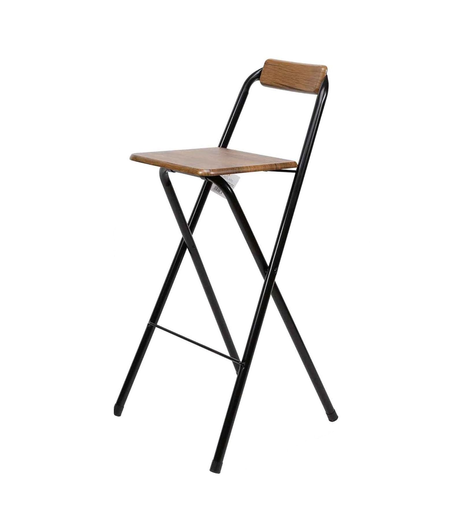 Taburete Plegable para Cocina, Salón, Comedor y Restaurante. Silla Alta de Metal Estable, Resistente y Cómoda con Respaldo y Reposapiés. (1, Nogal)