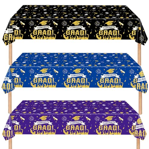 Qpout Graduation Tablecloth 2026,3 Pack Congrats Grad Table Covers Class of 2026 Graduation Party Decorations, Disposable Plastic 137x274cm Table Decor for 2026 Graduation Celebrations