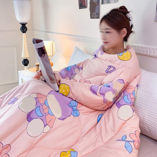 袖付き着る布団 冬用 ふとん ブランケット あったか 抱き枕 掛け布団 収納便利 お昼寝 リビング 自動車 旅行 遠足 オフィス用(Size:150*200cm/59*78.8in,Color:Style-F)