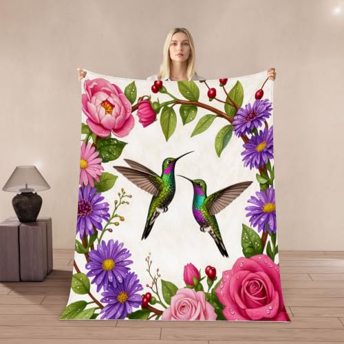 Couverture colibri 3D ultra douce fleurs oiseaux le cadeau déco idéal