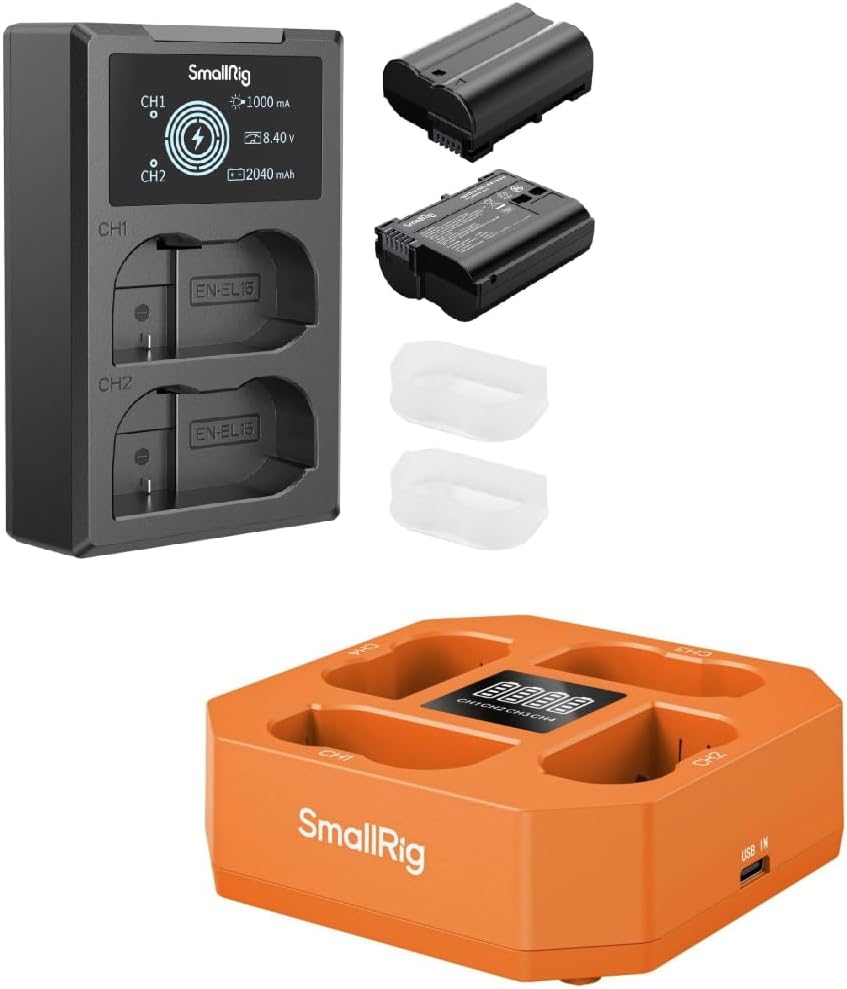 SmallRig Replacement Camera Battery Charger Set and EN-EL15c 4-Channel Camera Battery Charger for Nikon