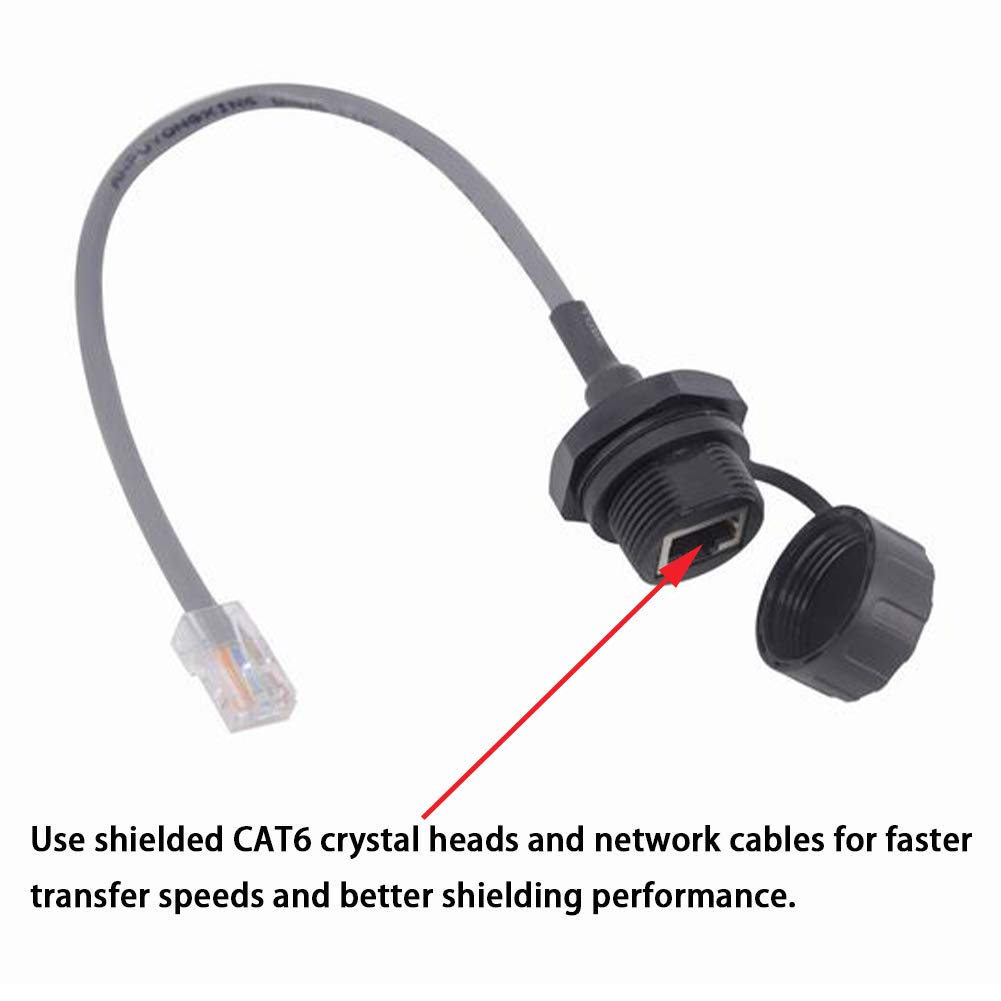 Lot de 5 connecteurs RJ45 étanches à Montage sur Panneau M25 Cat5/5e Ethernet LAN Coupleur de câble avec Capuchon étanche/Anti-poussière 25 cm Câble réseau pour réseau extérieur