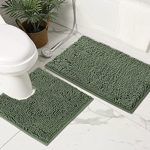 BellaHills Grey Rugs for Bathroom Slip-Resistant Shag Chenille Bath Rugs Mat Extra Soft and Absorbent Bath Rug Set for Shower Room Machine-Washable Fast Dry, Grey