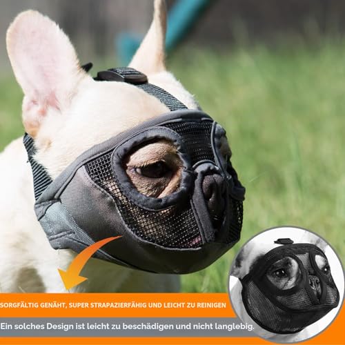 JYHY Maulkorb für Hunde mit abgeflachter SchnauzeFranzösische Bulldogge Maulkorb -verstellbar, atmungsaktiv: Französische Bulldogge, Pekingese, Shih-Tzu, Mops (Grau, Medium (28-43 cm))