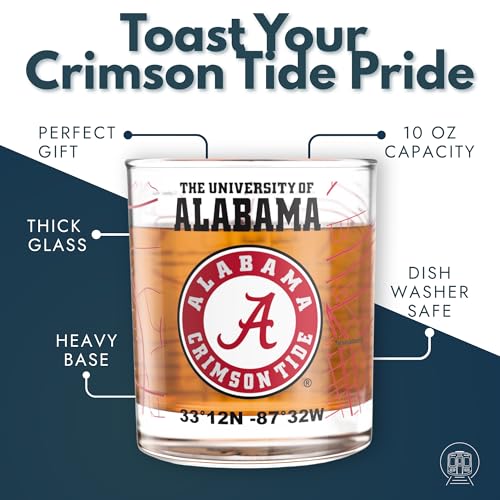 Image of Greenline Goods - University of Alabama Crimson Tide College Whiskey Glasses (Set of 2), 10 oz - Full-Color Logo + Campus Map