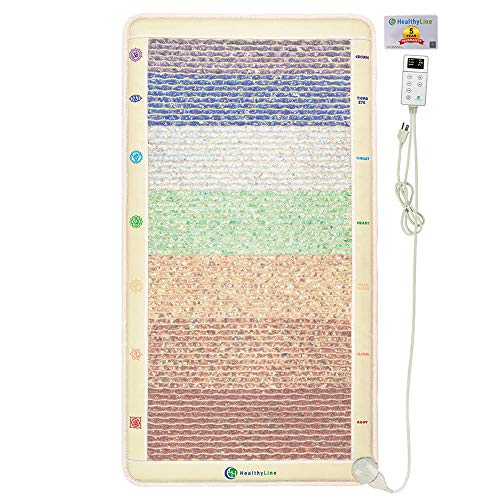 HealthyLine Far Infrared Heated Chakra Mat - Medium Heating Pad - 7 Crystals for Balancing, Healing Reiki and Yoga - Muscle, Joint, Nerve Pain Relief in The Back, Shoulder & Neck (Medium 52"x28")